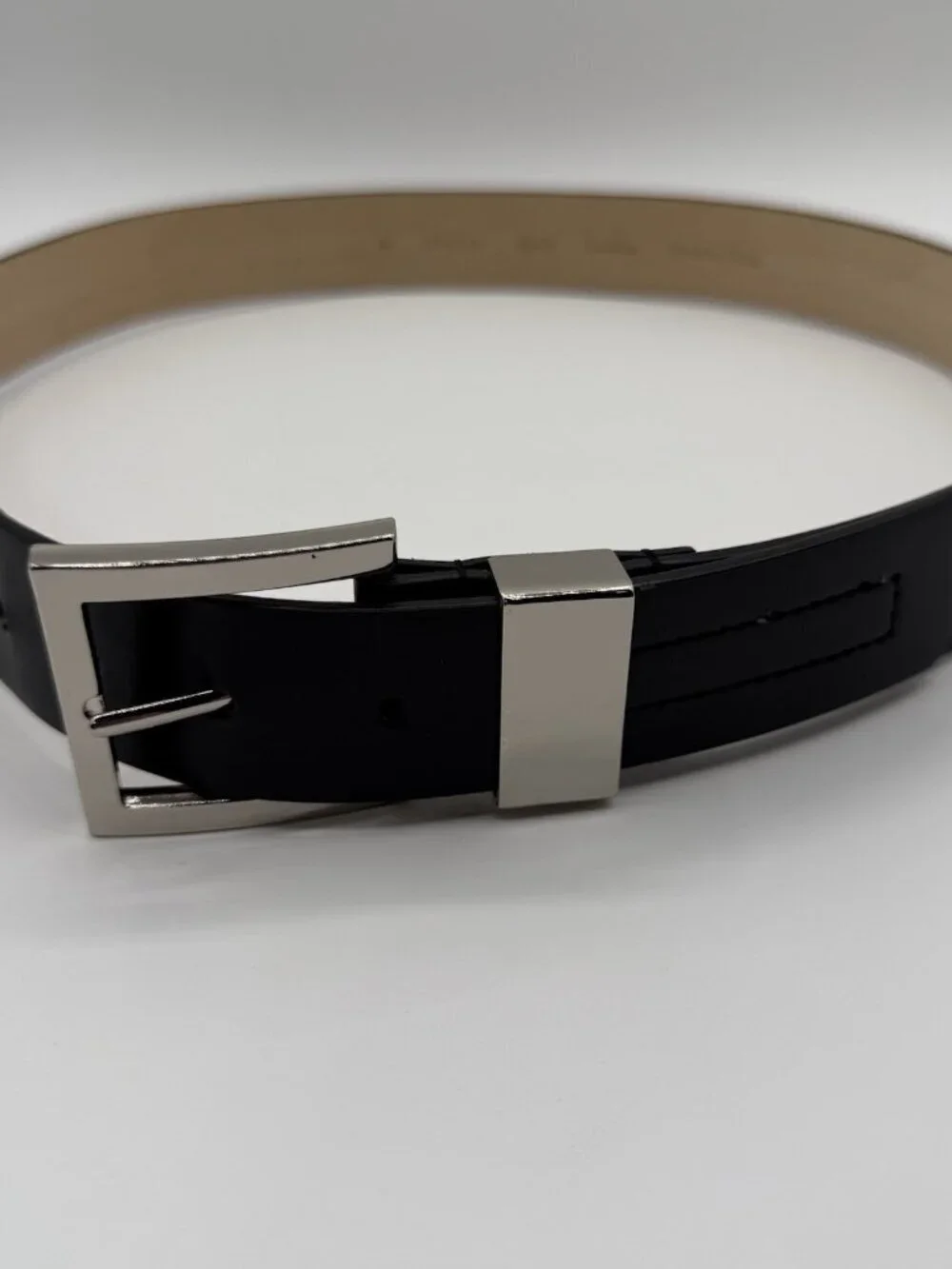 apt. 9 Men’s Black Leather Belt Sz M Silver-tone Metal